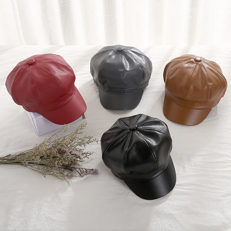 Visrover U ПУ кожа восьмиугольная кепка газетчика Ретро литературная Женская кепка для отдыха женская черная шляпа аксессуары