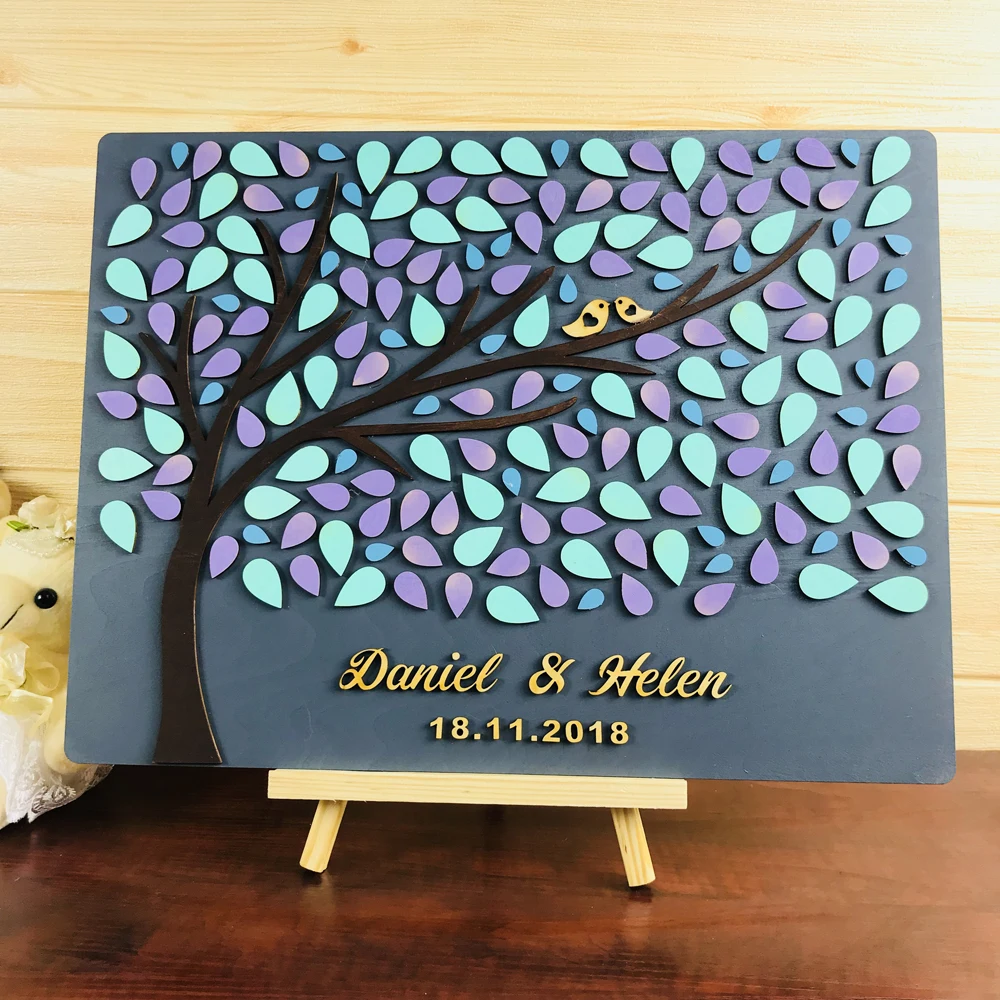 Personalized 3D Tree Wedding Guest Book ,For Wedding Unique Guest Book Gift,Mr & Mrs with tree and two birds Wedding Decor (1)