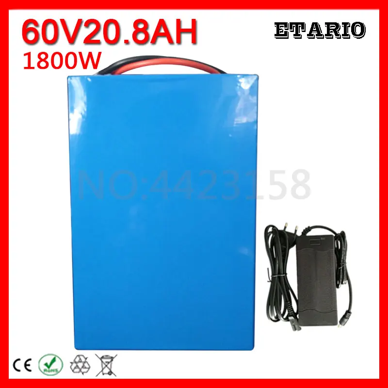 

EU US NO tax 60V 1800W Lithium battery 60 V 20AH Electric bike battery 60V 20AH scooter battery use 3.7V 2600mah Cell 5A Charger