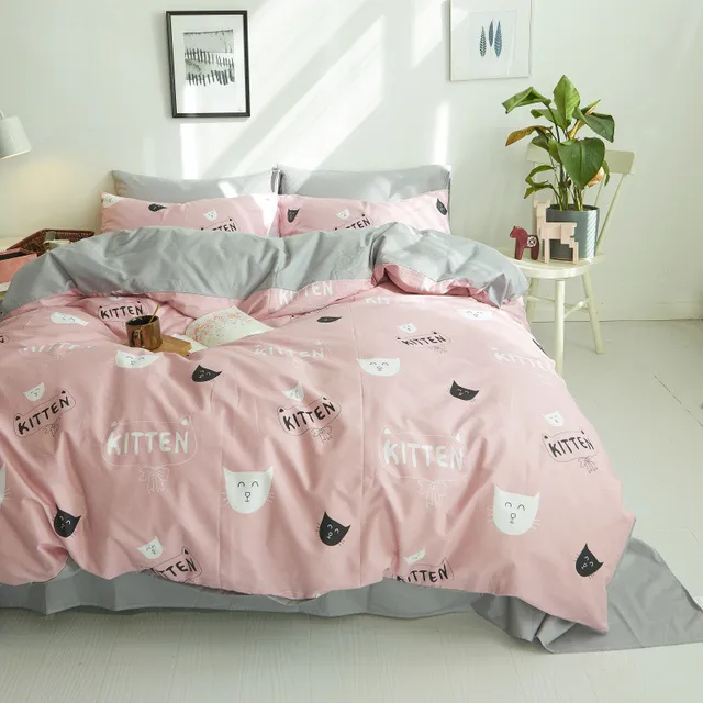 100 Cotton White Black Pink Cats Duvet Cover Set Twin Queen King 100 Cotton White Black Pink Cats Duvet Cover Set Twin Queen King Size Good Quality Bedding Sets For Children Gray Bed Sheet