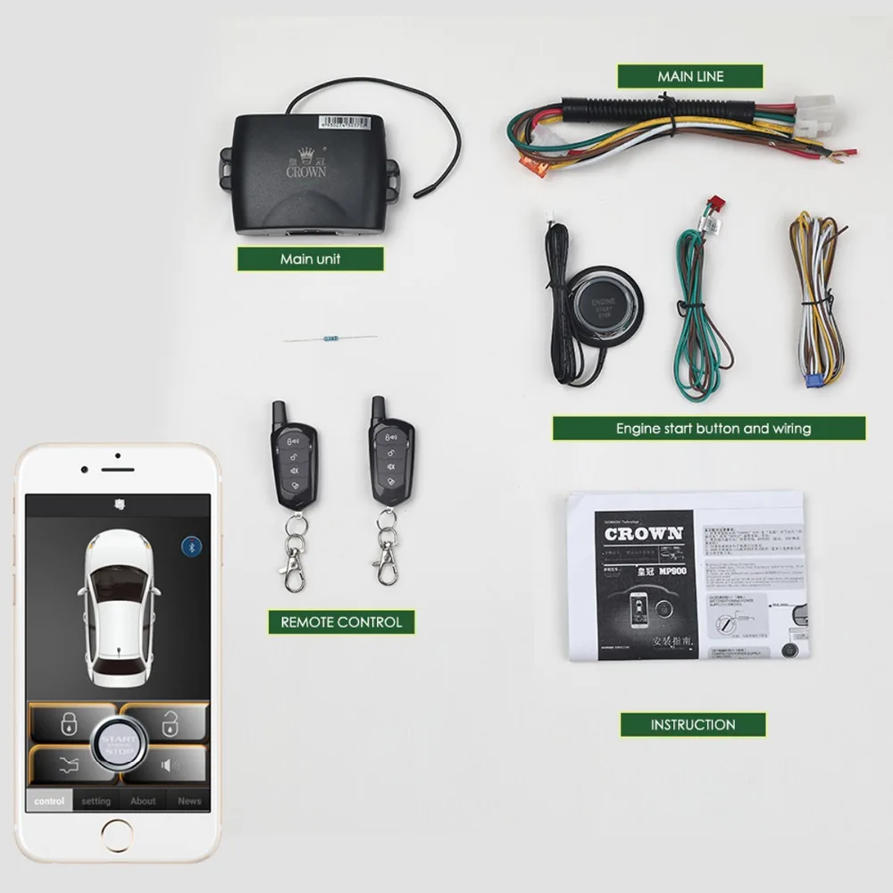  Auto Smartphone Start Stop Engine System With Bluetooth Keyless Entry Car Security Alarm System Cen