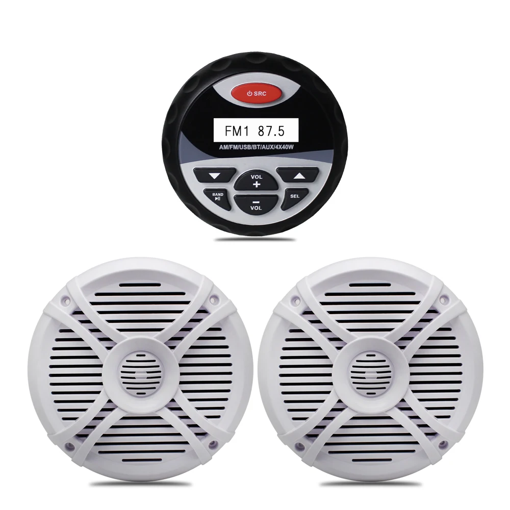 

Marine Boat Radio Bluetooth Audio Waterproof Motorcycle FM AM Receiver MP3 USB Charger 4*40W 6.5 inch Marine Speakers 120W 2 Way