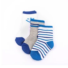 W052, Детские хлопковые толстые махровые носки для детей от 1 до 3 лет три пары платьев для мальчиков, синий стиль якоря