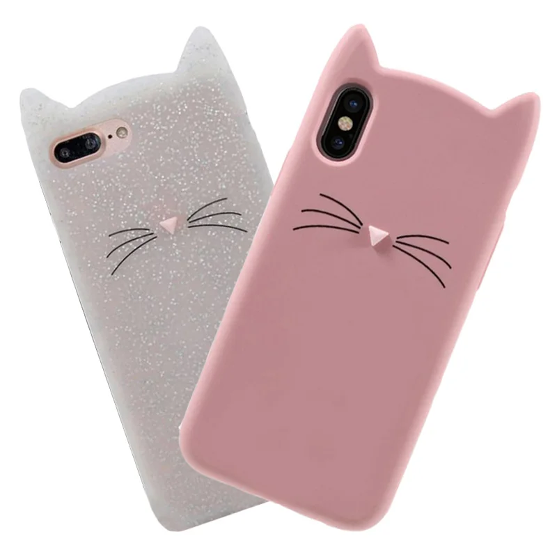 Милые 3D Мультяшные силиконовые чехлы для iPhone 8 Plus блестящий чехол с бородой котом