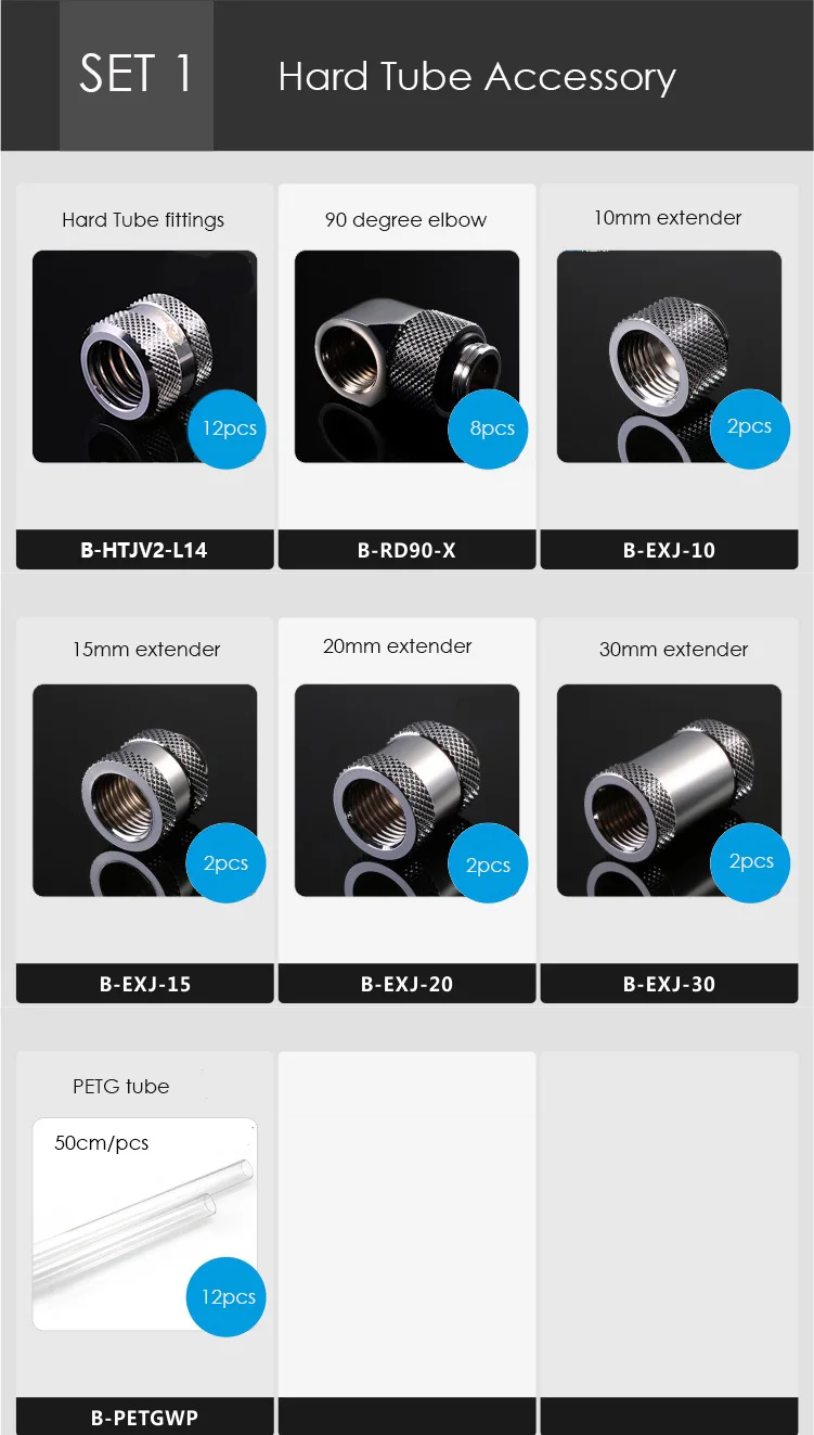 

Bykski computer case split Water Cooling hose/soft tube set upgrade 14mm hard tube set ,included fittings and petg tube B-HSET1