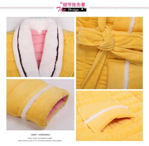 Women Winter Sleeping Robes Night Wear Clothes Women Pajamas Adjustable Waist Flannel Thick Warm Pajamas Winter Padded Robe JW335 (13)