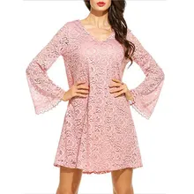 Womdee Green Plus Size Flare Sleeve Lace Dress Women Sexy V-Neck Evening Party dress Summer Spring Vintage mini Dresses female