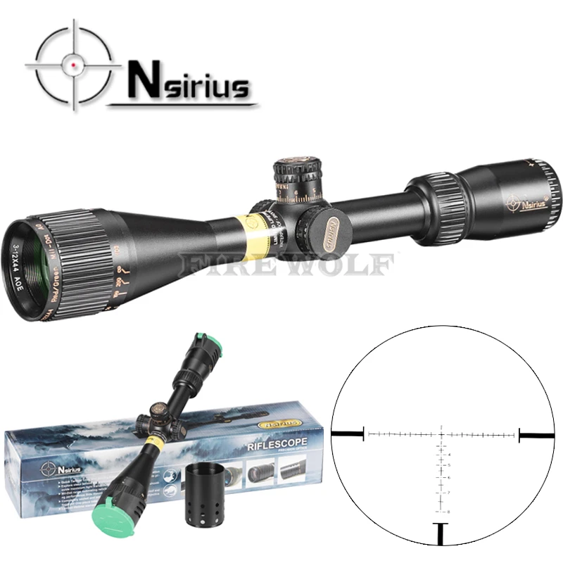 

NSIRIUS Tactical 3-12x44 AO Riflescope Optical Sight Full Size Mil Dot Red Green Llluminate Hunting Rifle Scope