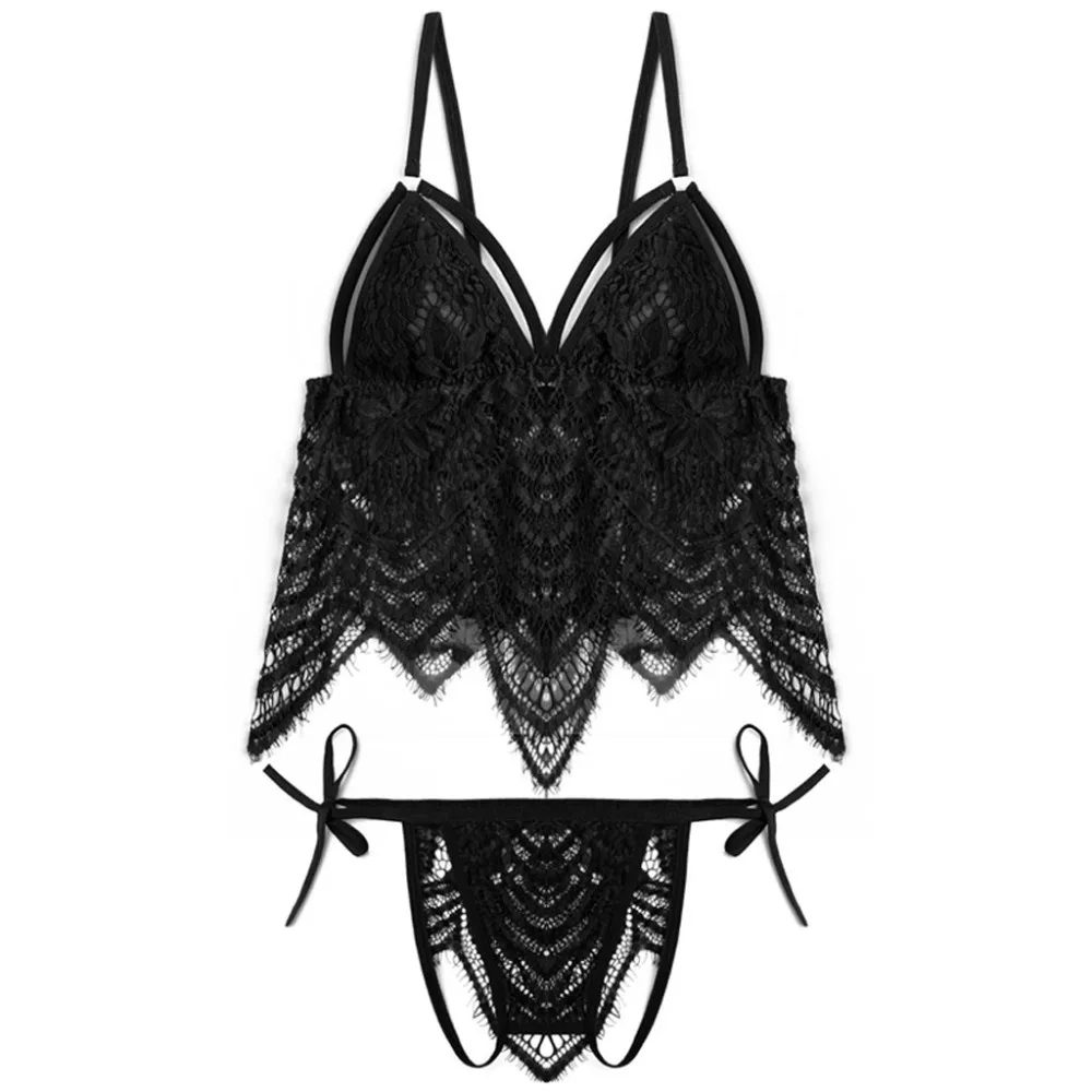 Conjunto de lencería Sexy para mujer, ropa interior de encaje hueco