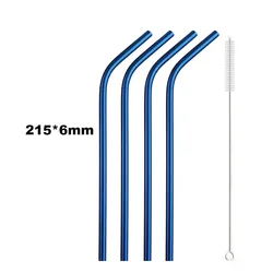 Premium Reusable Stainless Steel Drinking Straws Set with Cleaning Brush - Eco - Friendly Bar Party Essentials (Blue - 3)