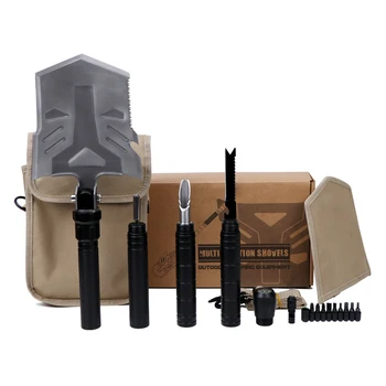 

A05 folding engineering shovel camping survival tool compass saw rope cutter harpoon bottle opener etc More than 12 functions
