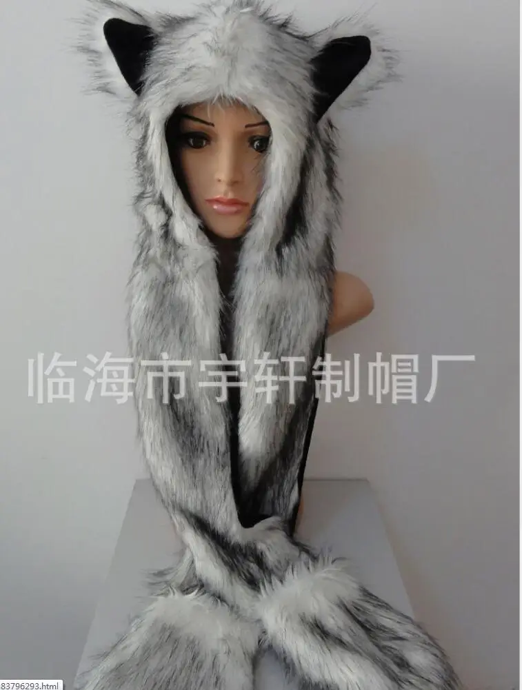 Crazy Fox Драгоценный искусственный мех капюшон шапка для животного с ушками и ручными карманами