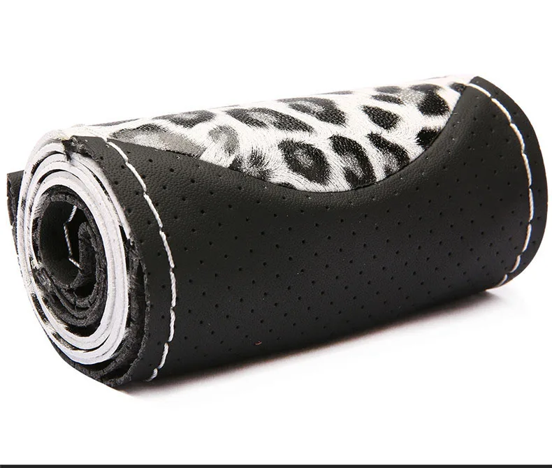 black white DIY ручная швейная строчка чехол рулевого колеса автомобиля с иглой и резьбой Леопард микрофибра кожа колеса аксессуары для интерьера - Название цвета: black white