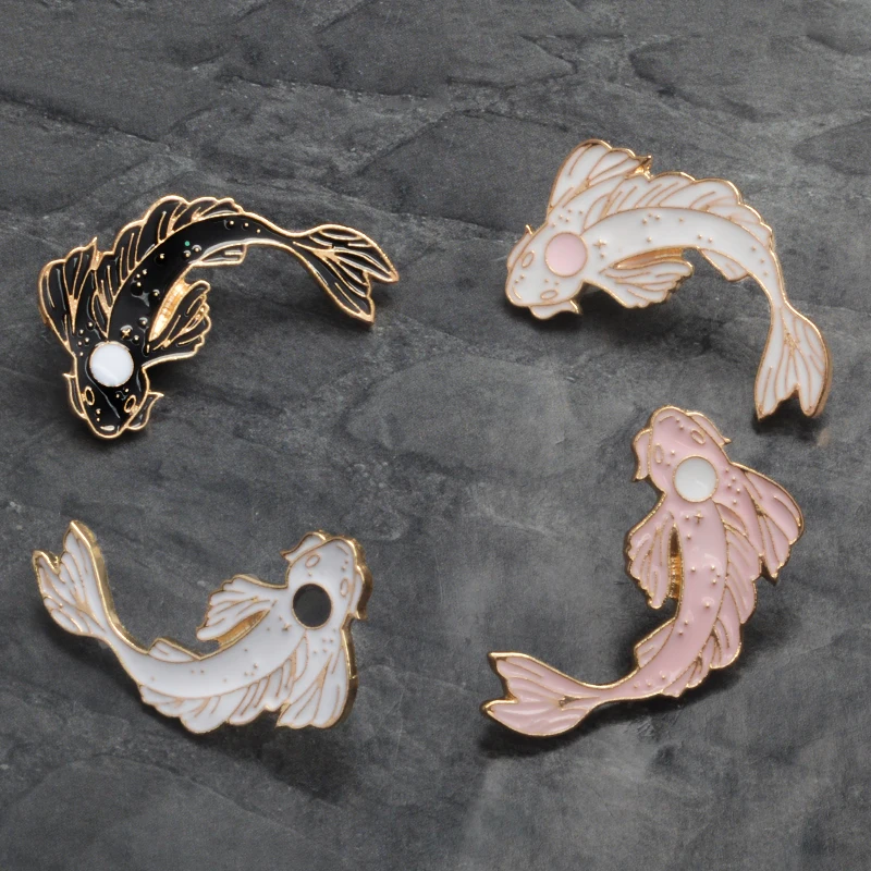 

Cartoon fish Brooch Black White Pink Goldfish Carp Koi Enamel Lapel Pin Badge Hat Backpack Clothes Accessories Gift for Girl Boy