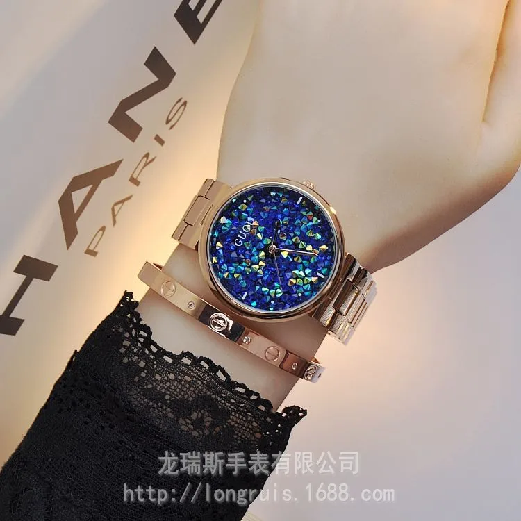 Kopen GUOU Merk Quartz Waterbestendig Vrouwen Man Unisex Volledige Roestvrij Stalen Armband Mode Persoonlijkheid Babysbreath Diamond Horloges