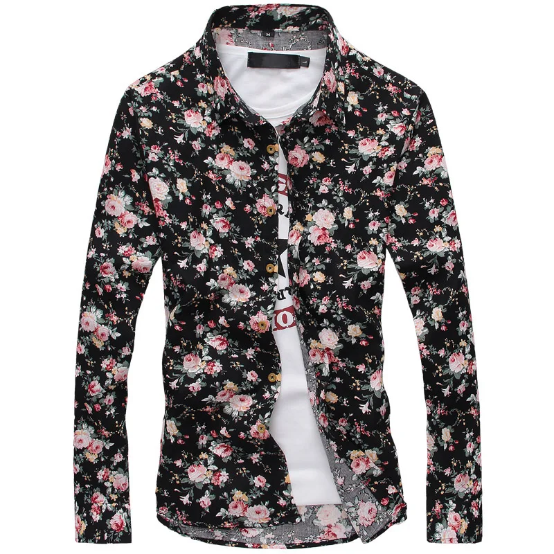 Men's Shirts Retro Floral Printed Man Casual Slim Shirt Fashion Classic Men Dress Shirt Men's Long Sleeve Brand Clothing