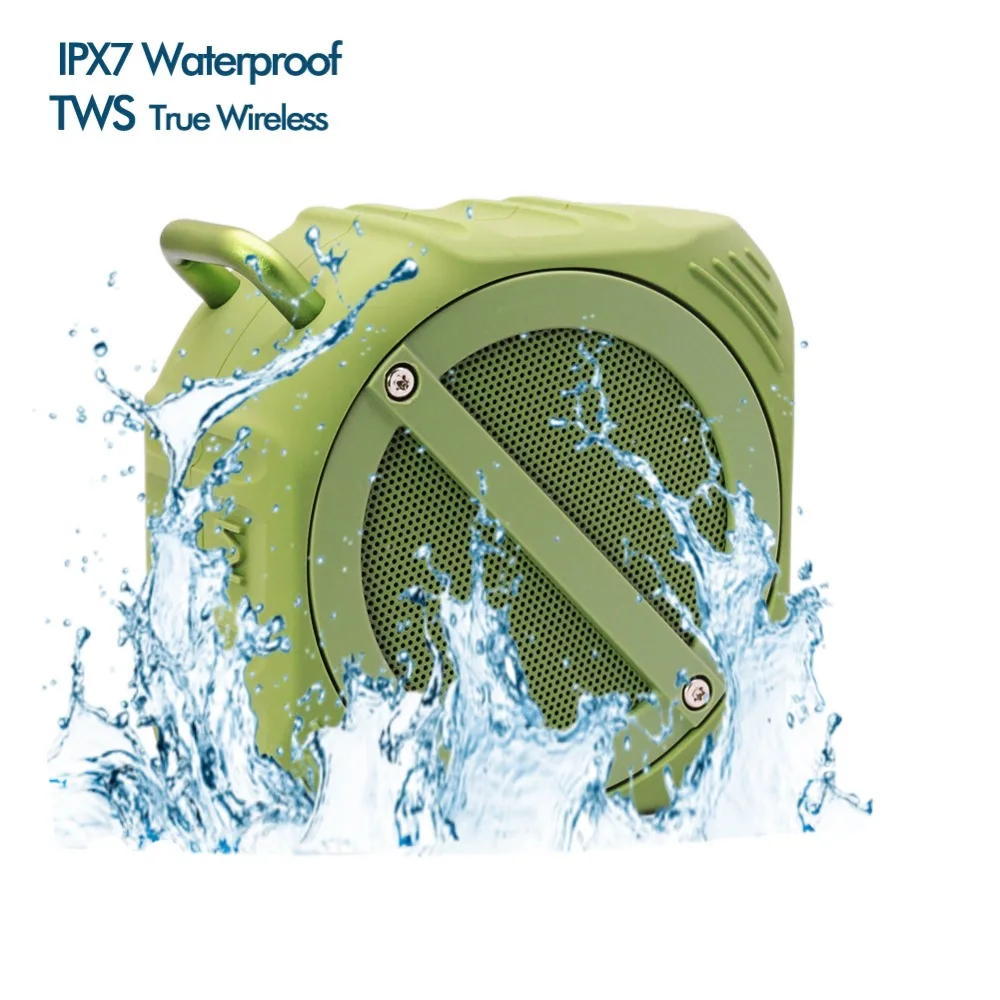 

Outdoor IPX7 waterproof Bluetooth Speaker, TWS true Wireless Stereo, bluetooth 4.1, metal keychain, 2000mAh battery, green