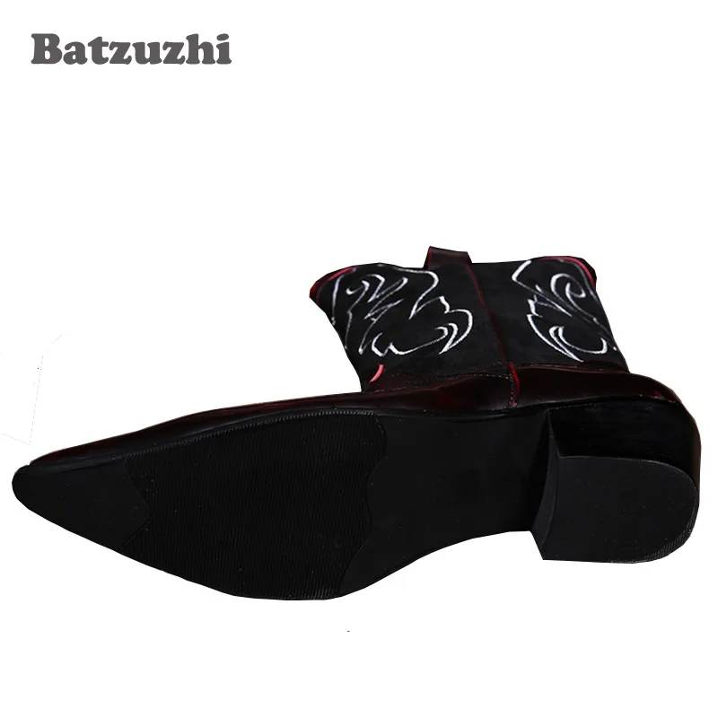 Batzuzhi 2018 зимние мужские ботинки в стиле рок длинные высокие с вышитыми цветами
