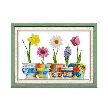 

Five Blessed House colorful life plants potted diy embroidery cross stitch kit wall decorations paintings