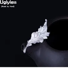 Uglyless настоящие Броши из стерлингового серебра 925 пробы для женщин двойного назначения подвески из натуральной жемчужины без цепи заколки ручной работы брошь