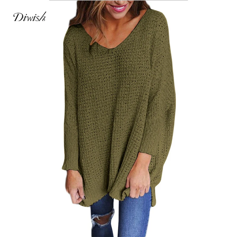 

Diwish Knitted Sweater Autumn Sweater Women Elegant Fashion Casual V-Neck Solid 5 Colors Ladies Knitwear Sweater Women 2019