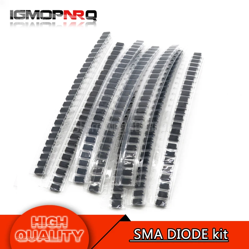 

8values*25pcs 200pcs M1 M4 M7 SS14 SS16 SS24 SS34 RS1M 1N4007 1N4004 1N5819 SR160 SR240 1N5822 FR107 DO-214AC SMA DIODE kit
