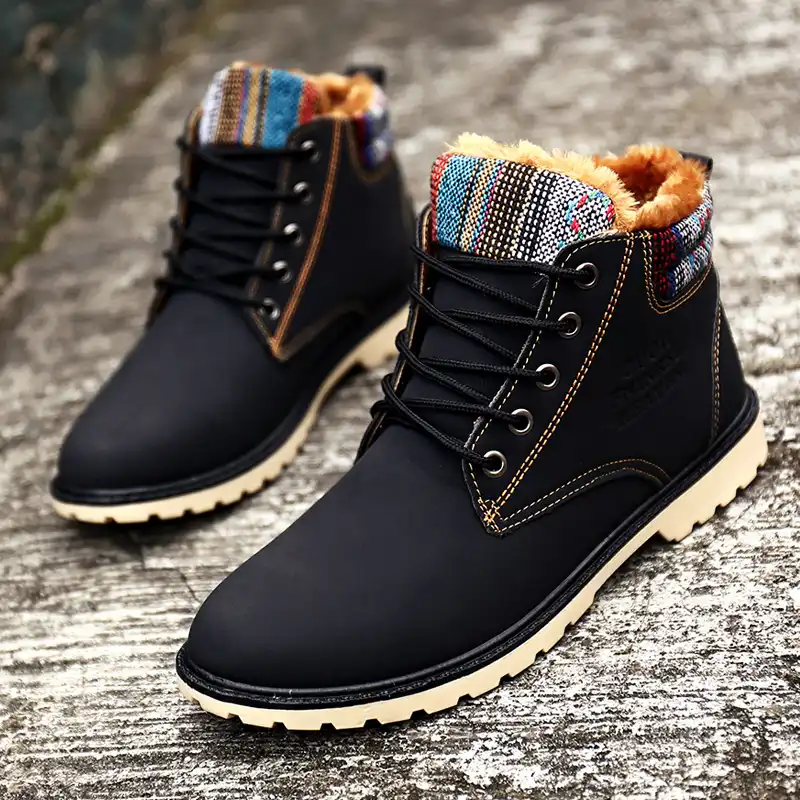 Pointed Blue Fashion Men Boots Plush Fur Warm Waterproof Male