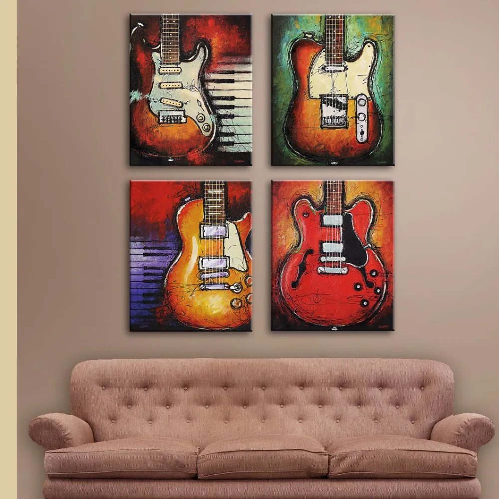Без рамки натюрморт картина Печать на холсте абстрактные 4 шт. гитары настенные картины для гостиной настенные художественные музыкальные картины