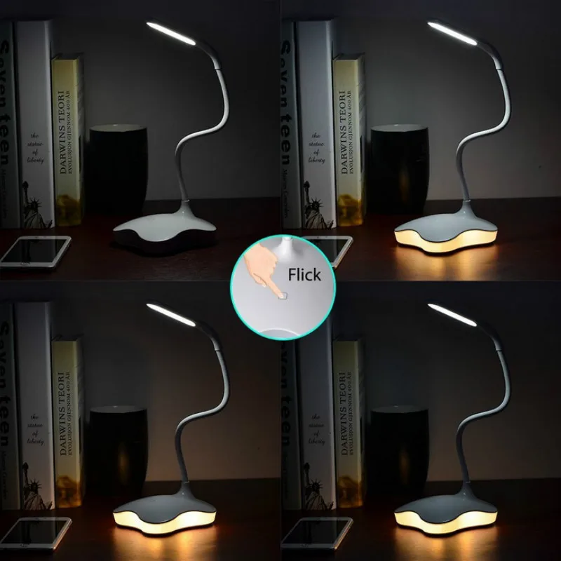 LED Desk Table Lamp Night Light Clover 3 Level Dimmable Auto Sensor Touch Wireless USB Rechargeable For Bedside Reading