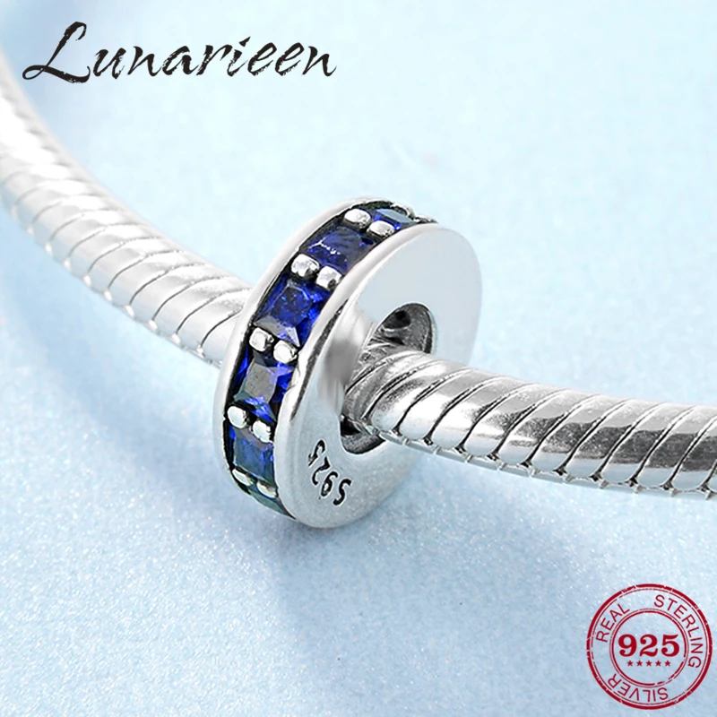 

Hot 925 Sterling Silver Shining blue zircon fashion DIY spacer beads Fit Original Pandora Charm Bracelet Jewelry making
