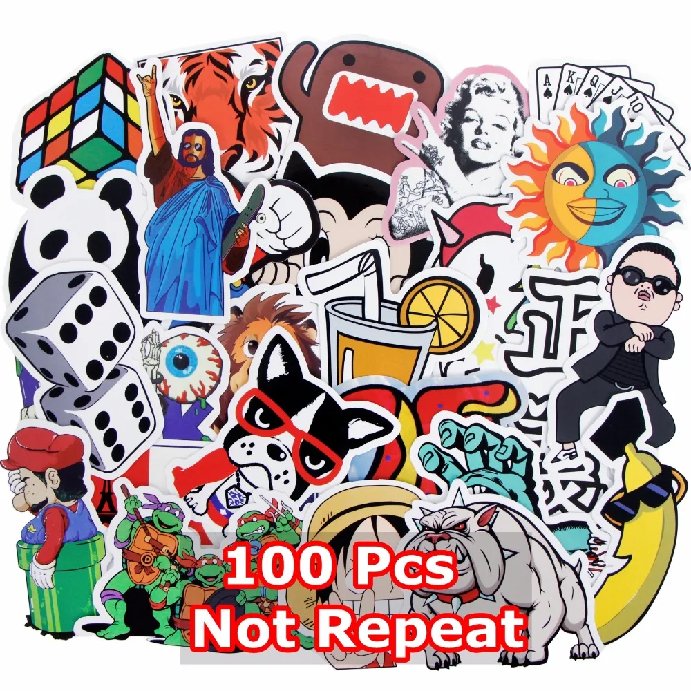

100 Pcs Mixed Stickers For Luggage Laptop JDM Decor Toy Bike Car Motorcycle Phone Snowboard Funny Doodle Cool Funny DIY Sticker