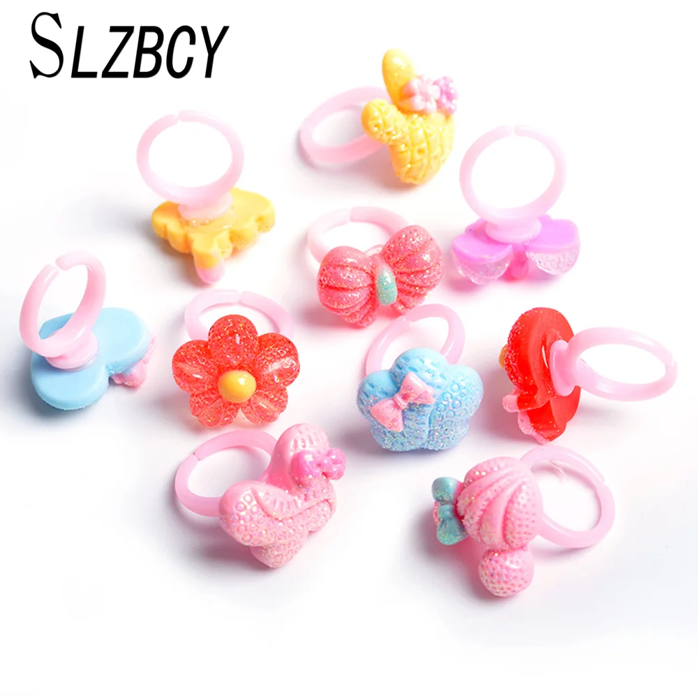 

SLZBCY Cute Flower Heart Adjustable Children Rings Acrylic Pink Color Bow-knot Open Ring For Girls Jewelry Accessories 20PCS/set