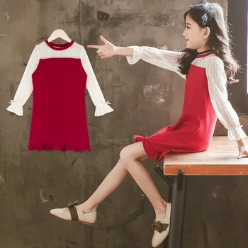 

Spring New Girls Lace Dress Teenage Girls Princess Dress Long Sleeve Elegant White Dress For Girl Children Fashion Girls Costume