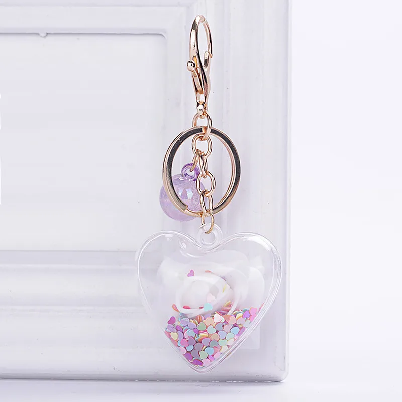 New Fashion Sequins Glitter Rose Keychain Pendant Transparent Plastic Eternal Flower Key Chain Women Car Handbag Keyring - Цвет: B-5