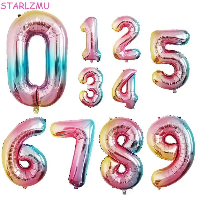 STARLZMU 1 шт. 32 дюймов Радуга Количество воздушных шаров, для детей 0, 1 2 3 4 5 6 7 8 9 цифровой Фольга шар 1st День рождения украшения надувной шар