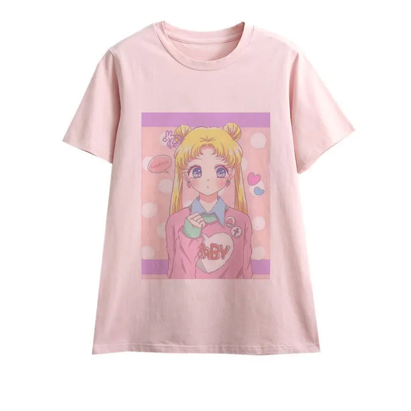 Summer 2019 New Arrival Cute Sailor Moon Anime Print Female Tshirt Japanese Clothes Harajuku Kawaii Women's T-Shirt Fashion Tops