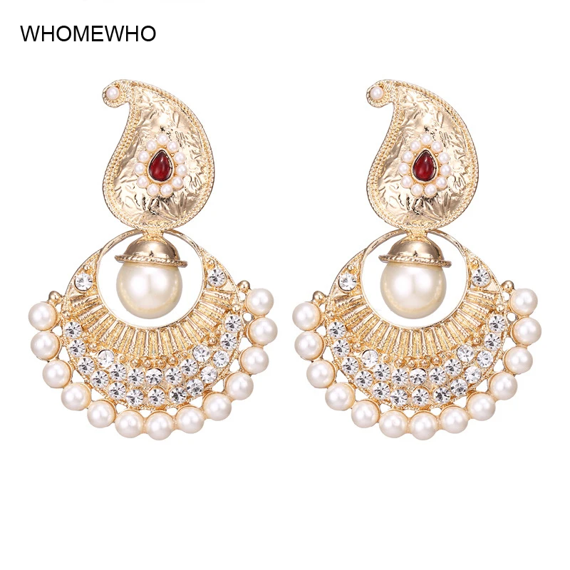 

Gold Metal Indian Jhumki Jhumka Simulated Pearl Earrings Bollywood Rhinestone Korean Fashion Bridal Wedding Party Club Jewelry