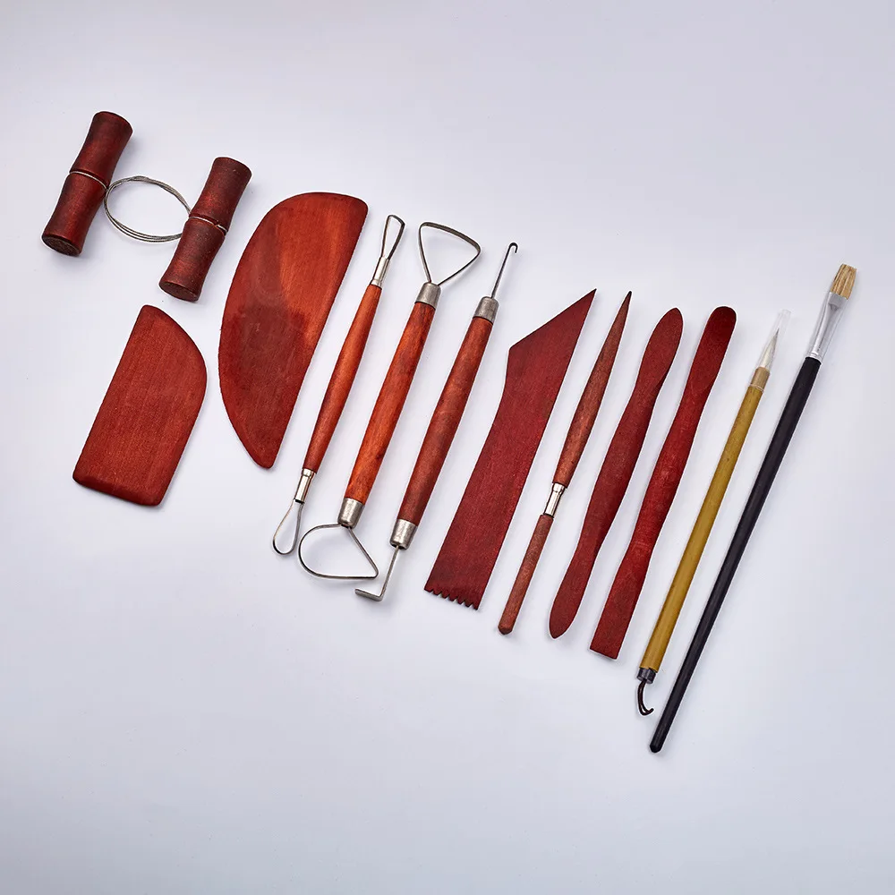 

Imitated Redwood Ceramic Pottery Clay Tools Carving Sculpture Ribbon Trimming Clean Cutter Basic Tool Set Art Supplies 12pcs Set