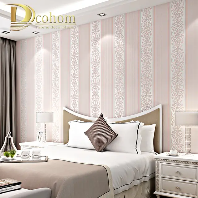 Us 14 05 53 Off Grey White Beige Pink Shimmer Damask Striped Wallpaper For Bedroom Modern Embossed Texture Wall Paper Roll Home Decor In Wallpapers