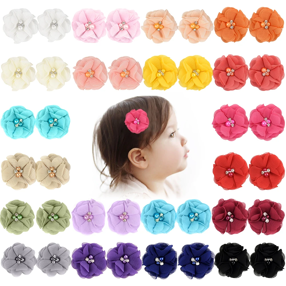 

20Pcs/lot 2.4inch Soild Flowers Hair Bows With Clip For Kids Girls Handmade Children Hair Accessories 031