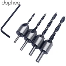 Dophee 4 pces hss broca ferramenta de carpinteiro flauta de aço reamer de broca de bancada ferramenta para trabalhar madeira chanfro broca ferramentas 3mm-6mm