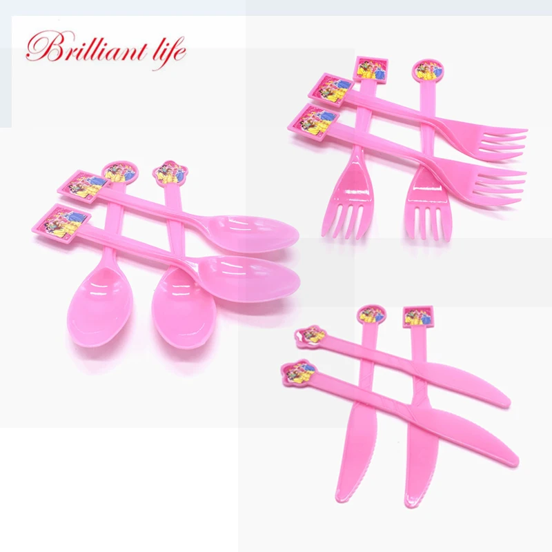 

10pcs/lot Cartoon Disney Six Princess Disposable Plastic Knifes/Forks/Spoons Kids Birthday Baby Shower Decoration Party Supplies