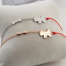 Браслет Lucky Dog& bone с Красной веревкой, браслет/браслет из титановой стали цвета розового золота, Модный женский/мужской дешевый браслет