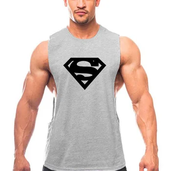 

New cotton side dig vest Round neck print vest vest Men's fitness running bodybuilding sleeveless T-shirt