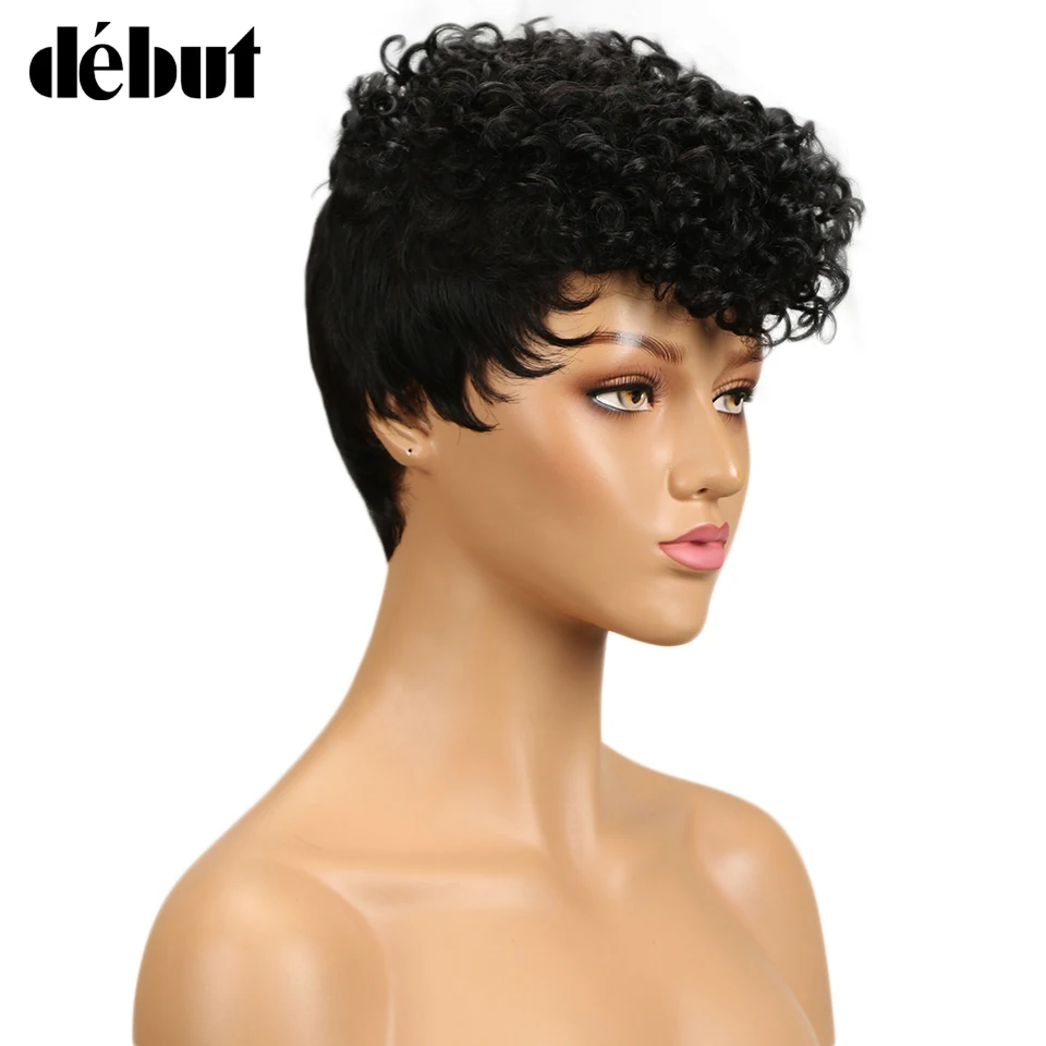 Debut Искусственные парики для черный для женщин короткие натуральные волосы Искусственные парики Ombre вьющиеся натуральные волосы парик Remy