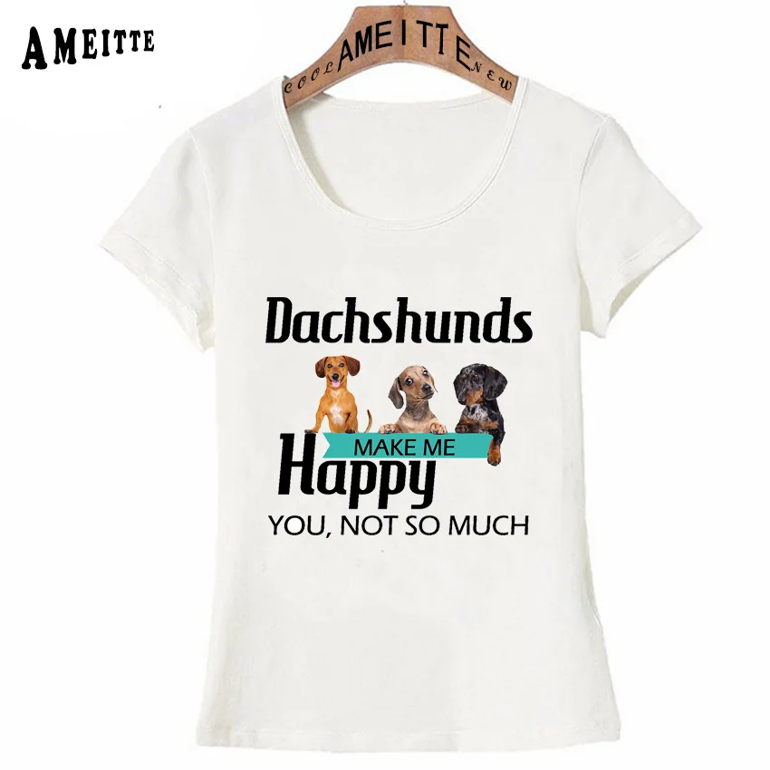 Новинка Футболка Harajuku Dachshunds с надписью Make Me Happy хипстерская женская футболка
