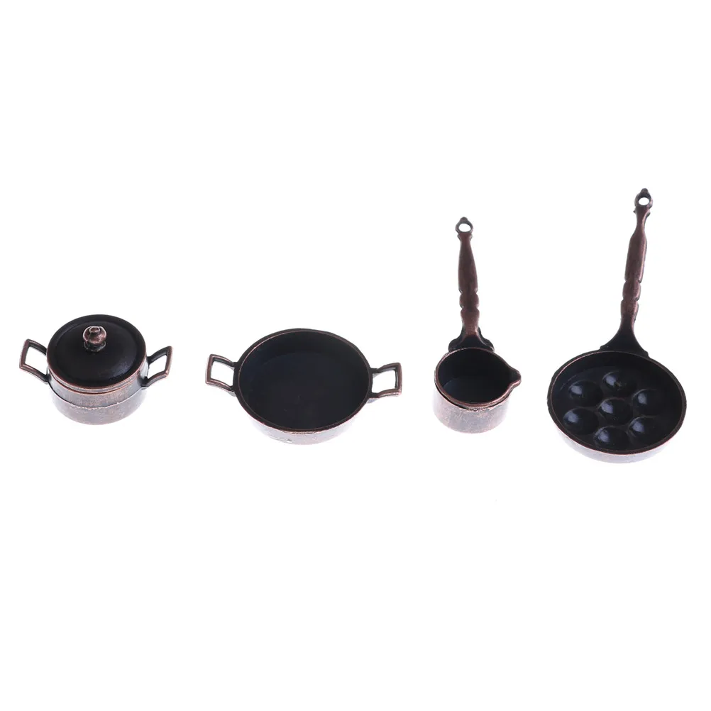 4pcs/set 1/12 Dollhouse Metal Spotted Pan Kitchen Miniature Cookware Furniture Pretend Play Classic Toys for Children Kid Gift