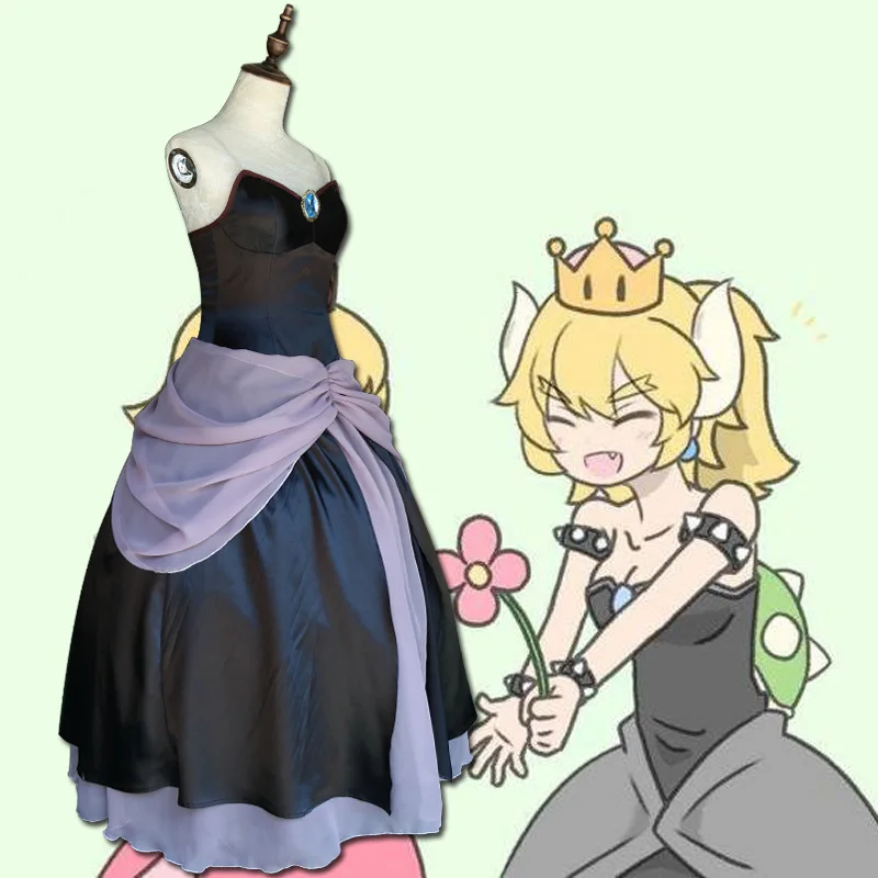 7 шт. Игра Супер Марио Принцесса Bowsette Косплей Костюм Kuppa Koopa Hime милое платье для женщин Хэллоуин Карнавальный костюм и парик