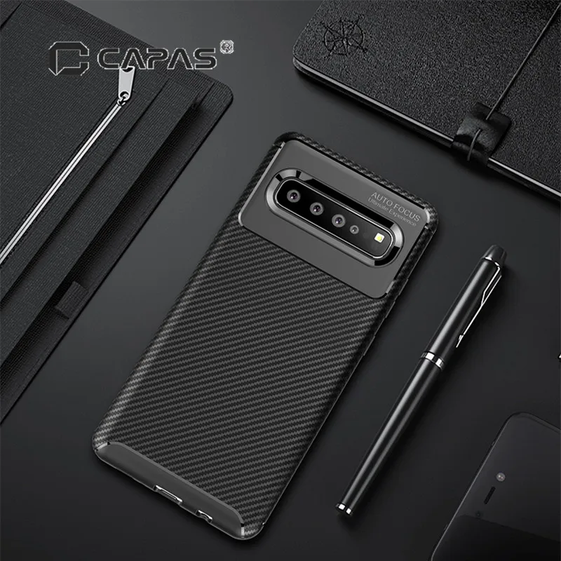 For Samsung Galaxy S10 5G Case Cover Silicone Soft TPU Carbon Fiber Texture Phone Shield Shockproof |