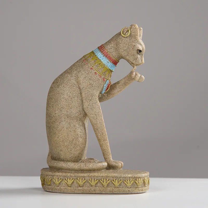 Sandstone Bastet статуя египетский кот Статуэтка божества Кот древний египетский природный песчаник Ремесло Скульптура Декор для домашнего стола